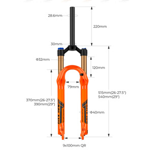Horquilla Delantera para Bicicleta de Montaña Bolany de 29 Pulgadas con Amortiguación de Aire, Eje QR, Negro y Naranja - Product Image 5