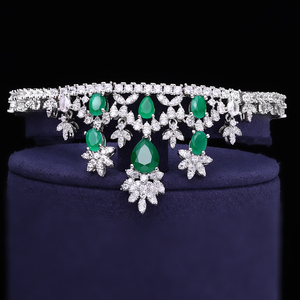 4 Buah <span class=keywords><strong>Set</strong></span> Perhiasan Mewah Besar dengan Zirkonia Kubik untuk Wanita Aksesori Pesta Pernikahan Pengantin Arab <span class=keywords><strong>Saudi</strong></span> Dubai - Product Image 5