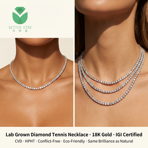 Betterstar IGI 认证实验室培育钻石网球项链 18K 白金圆形明亮式切割钻石网球链 男女款 - Product Image 2