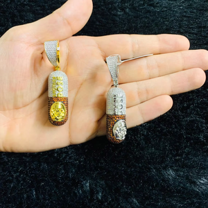 Micro pavé blanc café couleur 5A zircone cubique CZ plaqué or Hip Hop hommes une <span class=keywords><strong>autre</strong></span> pilule fait pendentif - Product Image 4