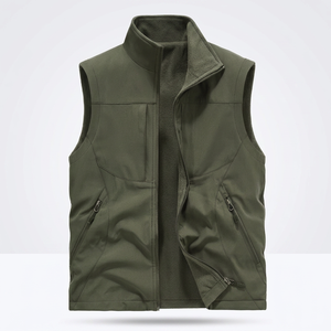 Gilet sans manches en softshell vert armée pour homme, col montant, fermeture éclair sur le devant, vêtement décontracté pour toutes les saisons - Product Image 2