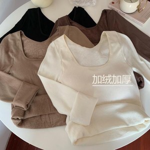 Built in Bra Fleece Lined Thickened Long Sleeve T Shirt <b>For</b> Women New Autumn Winter Slim Fit Thermal Underwear With Chest <b>Pads</b> - Product Image 2