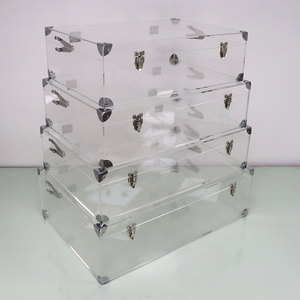 Clair grande taille acrylique stockage Vintage <span class=keywords><strong>coffre</strong></span> <span class=keywords><strong>Table</strong></span> <span class=keywords><strong>coffre</strong></span> décoratif avec couvercle argent métal accessoire vêtements stockage <span class=keywords><strong>coffre</strong></span> boîte - Product Image 2