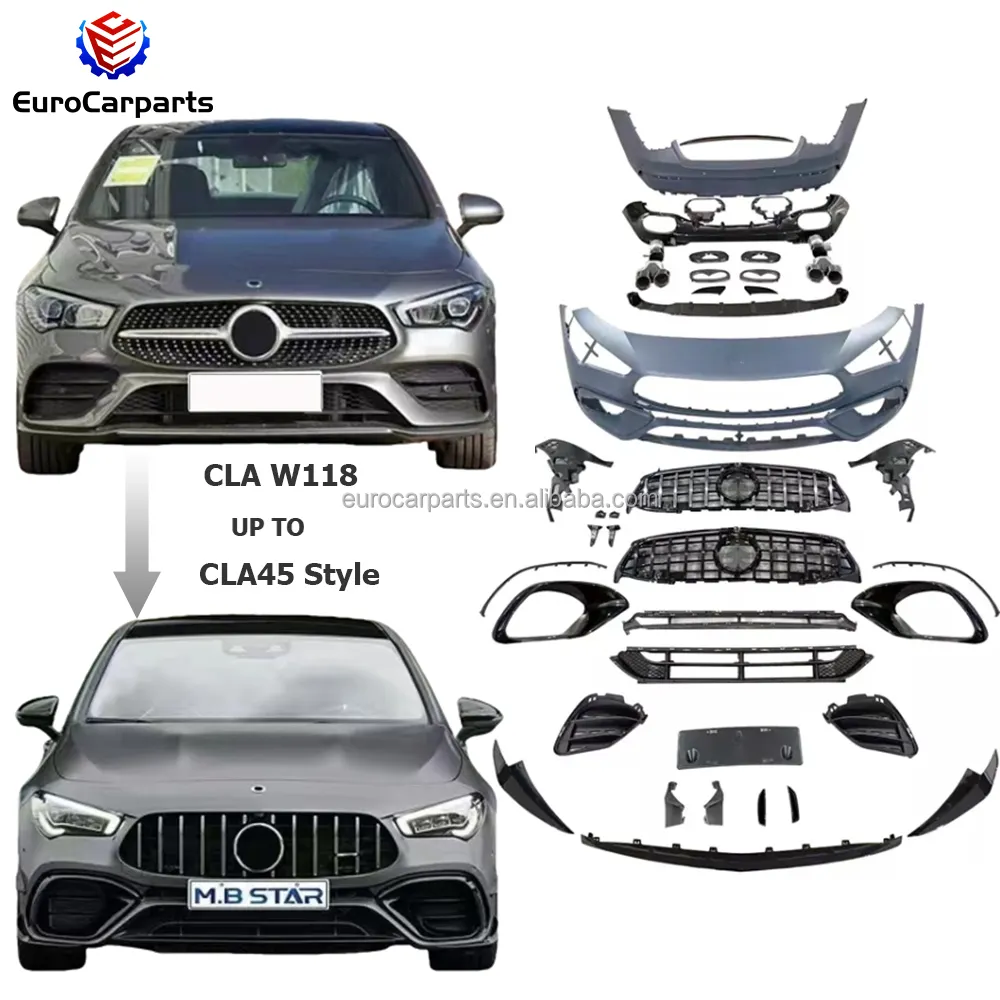 CLA45 Style Body Kit For 2019 Year Up CLA Class W118 PP Car Bumpers Rear Diffuser Exhaust Tips Grille Car Accessories
