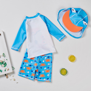 New baby toddler children two pieces swimsuit set kids <span class=keywords><strong>crab</strong></span> bathing <span class=keywords><strong>suit</strong></span> boys rash guard with hat - Product Image 3