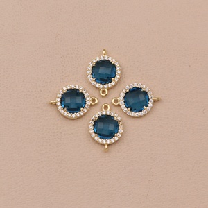 London <b>Blue</b> <b>Topaz</b> & Cz Gemstone Gold Plated Connectors, Prong Setting Double Bail Connectors Making Jewelry - Product Image 1