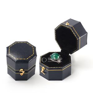 Shero Boîte à bijoux en cuir de forme octogonale rétro Boîtes à bagues de mariage pour cérémonie - Product Image 6