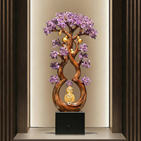 Arbre de richesse en résine en forme de gourde, grand ornement de bureau élégant, pierre d'améthyste naturelle, cadeau de pendaison de crémaillère, apportant une énergie violette porteuse de bon augure