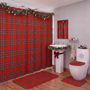 Rideau de Douche en Polyester Imprimé Numérique à Carreaux Rouges de Noël, Rideau de Salle de Bain Imperméable, Impression Personnalisée, Vente en Gros - Product Image 1