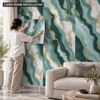 Papier peint marbré tourbillonnant blanc et or vert-bleu, 2,3 mm PET IXPE mousse, feuilles de 60x90 cm pour murs décoratifs de chambre