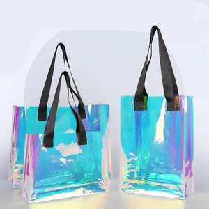 Bolsa de sacola holográfica de arco-íris, sacola de praia transparente holográfica feminina de pvc