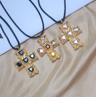 Collier tendance pour femme, style européen et américain, croix martelée en cuivre 18K avec pendentif zircon, chaîne bambou, bijoux inaltérables