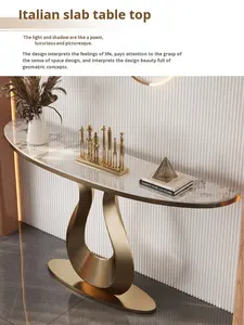 Consolle Moderna per <span class=keywords><strong>Soggiorno</strong></span> con Struttura in Acciaio Inox Dorato e Piano in Marmo, Tavolo Decorativo per <span class=keywords><strong>Ingresso</strong></span> con Spazio di Archiviazione - Product Image 6