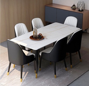 Ensemble de table à manger en marbre pour combinaison de 6 chaises table de riz minimaliste moderne ménage petit appartement table télescopique - Product Image 1