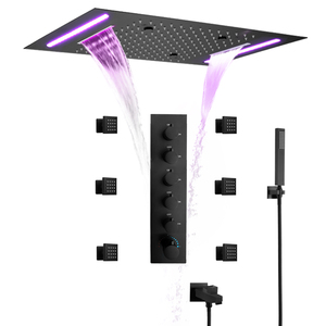 Led vòi hoa sen tĩnh nhiệt đặt 20*14inch vòi hoa sen màu đen đầu 3 chức năng sang trọng phòng tắm vòi hoa sen vòi với cơ thể máy bay phản lực - Product Image 2