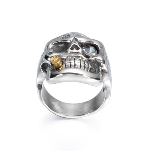 Anillo de Acero de Titanio para Hombre con Diseño de Calavera, 26MM, Dos Tonos, con Incrustaciones de Diamantes, Joyería de Moda para Regalo - Product Image 3