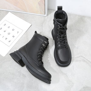 Bottes personnalisées en cuir à lacets pour l'hiver et le printemps, motif uni, fermeture éclair, confortables, respirantes, talon épais - Product Image 3