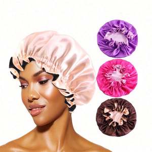 Bonnet de nuit unisexe en satin soyeux à double couche avec logo personnalisé, bord ondulé, ajustable, toutes saisons, vente en gros - Product Image 1