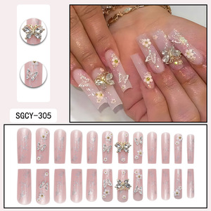 Top vente conception personnalisée 3D Art fait à la main mis sur les ongles artificiels longs faux ongles français à la main et Unique - Product Image 1