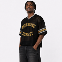 T-shirt de football en maille à col en V 100 % polyester coupe oversize et carrée imprimé lettres style hip-hop personnalisable avec logo vente en gros