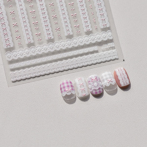 Autocollants 5D en relief pour ongles, motif nœud de ballet, dentelle et cœur, rose et blanc doux, autocollants adhésifs pour manucure - Product Image 6