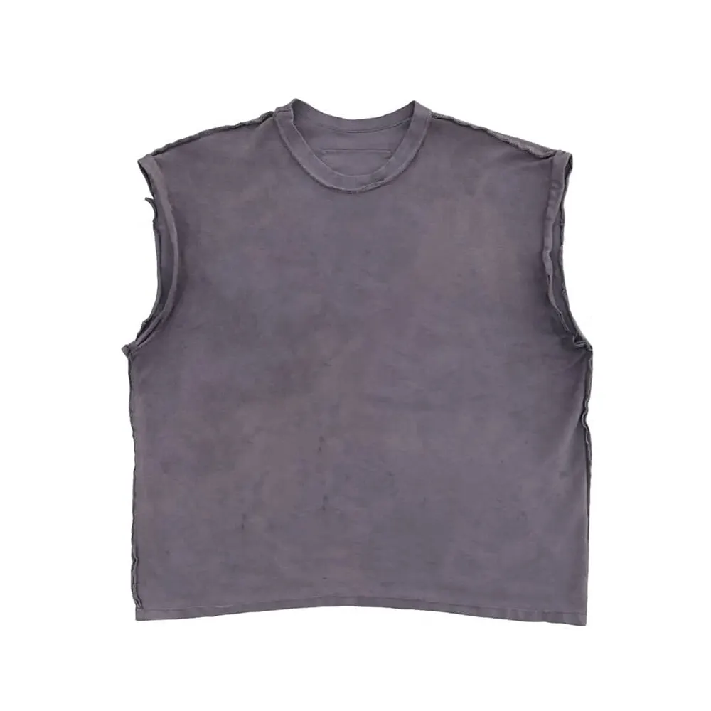 कस्टम हेवीवेट 300 जीएसएम एसिड वॉश कपास टैंक शीर्ष टी-शर्ट परेशान पुरुषों की आस्तीन वाली टी-शर्ट