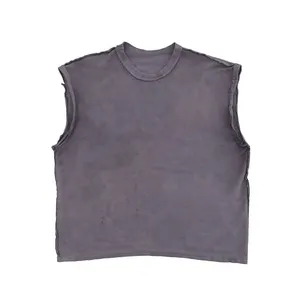 Custom Heavyweight 300gsm Acid Wash Cotton Tank Top T-shirts Distressed Men's Sleeveless T-shirt