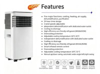 Aire Acondicionado Portátil de Bajo Consumo con Control Remoto Infrarrojo, Protección Contra Sobrecalentamiento, 2 Velocidades de Ventilación y Ruedas Universales