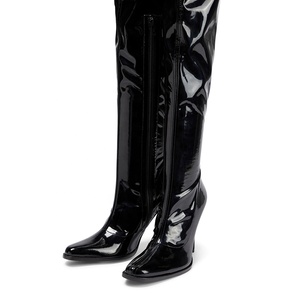 Botas largas de invierno con tacón de aguja y <span class=keywords><strong>media</strong></span> cremallera para mujer, botas por encima de la rodilla, color negro brillante - Product Image 5