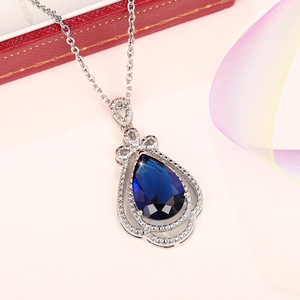 Collier pendentif nœud papillon bleu en forme de goutte d'eau pour femme, élégant collier à breloque en forme de poire, bijou fantaisie, cadeau - Product Image 1