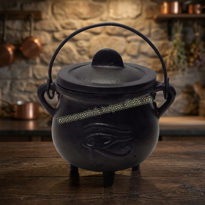 Chaudron en fonte œil d'Horus égyptien pour brûler l'encens, avec poignée et couvercle, pour rituels, autels, aromatique, traditionnel, noir, durable - Product Image 3