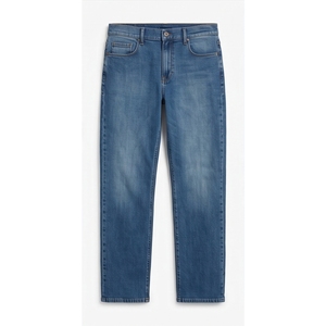 Jean en denim délavé coupe droite slim pour homme, taille mi-haute, en coton, style automne - Product Image 1