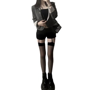 Ultra Thin Black Stockings With Suspenders Over The Knee High Waisted Transparent Women's 0D Solid Color Polyester Fiber - Product Image 5
