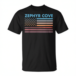 Zephyr Cove Vintage Sunset - Camiseta con bandera americana, color negro, unisex, para adultos, cuello redondo, manga corta, impresión digital - Product Image 2