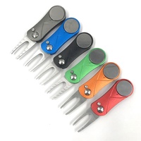 Outil de réparation de Divot de Golf pliable avec marqueur de balle magnétique et bouton Pop-up accessoires d'outils verts avec dent de fourche en métal