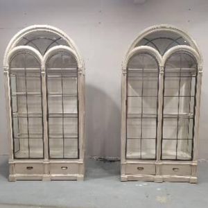 Gabinete de vino antiguo de Arte Americano, puerta doble de cristal de Metal europeo, renacimiento arquitectónico chino, madera maciza, arqueado Vintage - Product Image 4