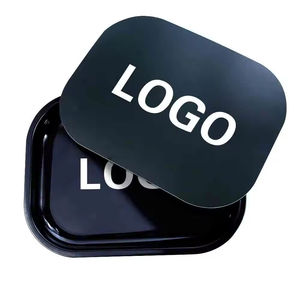 LOGO personnalisé Vente en gros 18x14cm 27x16cm 28.8*18.8 Plateau à roulettes noir avec couvercle magnétique Plateau de service Kit d'accessoires pour fumeurs - Product Image 1