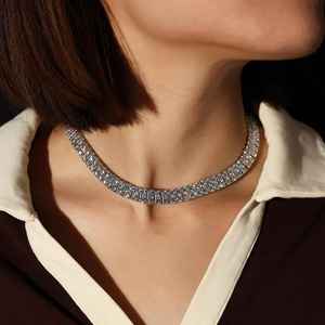 Glamoroso Collar de Tenis de Moissanita en Plata 925 con Corte Brillante Redondo, Elegante Joyería para Bodas y Fiestas, Regalo para Eventos con Estilo - Product Image 1