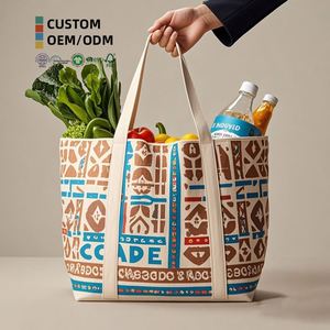 Full Color Printed Custom Cotton Canvas Tote <b>Bag</b> With Zipper & Shoulder Handles for Eco-Friendly Grocery Shopping and <b>Gift</b> Use - Product Image 1