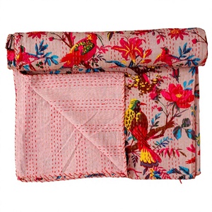 Indian Manufacturer Rajasthani Handmade Vintage Ethnic Kantha Quilt Hand <b>Block</b> Printed 100% Cotton Hand Stitched Hotel Home Use - Product Image 1