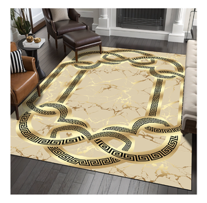 Karpet beludru berlian emas pola marmer ukuran besar, karpet Area poliester berbantalan untuk latihan rumah - Product Image 1