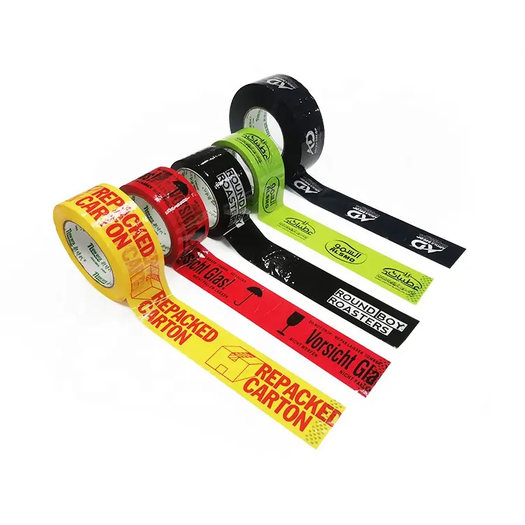 Cinta de embalaje impresa personalizada, cinta de impresión a color acrílica de 45mm, película adhesiva Opp, recubrimiento de pegamento