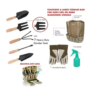 Heavy Duty Hand Gardening Tools Kit With Storage Organizer Ergonomic Set Digging Weeder Rake Shovel Garden Hand Tools Set