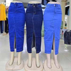 Women's Casual <strong>Denim</strong> <strong>Skirt</strong>, Made of <strong>Stretch</strong> Fabric, Quick-drying, Regular Fit, No Wrinkles, Color Patching, Slit Pocket Design. - Product Image 4