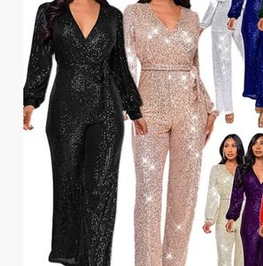 Femmes rose paillettes combinaisons à manches longues paillettes robe de soirée <span class=keywords><strong>pantalon</strong></span> Bling salopette scintillante barboteuse tenue de club robes de soirée - Product Image 3