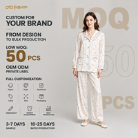 Ensemble pyjama deux pièces aspect satiné pour femme, imprimé ours, col boutonné, vêtements de détente, personnalisation OEM, vente en gros