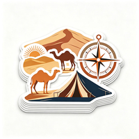 Autocollants de voyage dans le désert Haoxuan, en vinyle PVC blanc, motifs dunes, chameaux, tentes, soleil, itinéraire, graphiques rétro, finition mate, imperméables et résistants aux intempéries