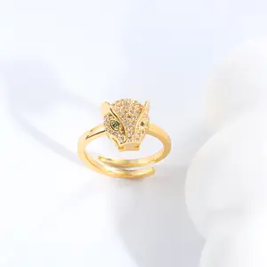 Anel de luxo com cabeça de leopardo e zircônia para mulheres e homens, anel banhado a ouro, joia estética vintage de animais, anilhos para mulheres