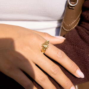 Sun <b>Moon</b> Face Zircon Open <b>Ring</b> 18K Gold Plated Stainless Steel Unisex Jewelry Gift - Product Image 3