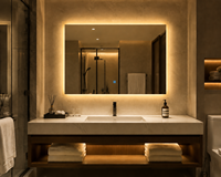 Miroir LED intelligent rectangulaire encadré, mural, avec fonction anti-buée, interrupteur tactile, haut-parleur Bluetooth LED à intensité variable, anti-buée IP44, pour hôtel
